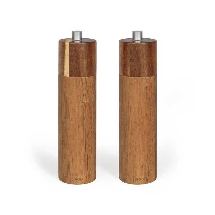 Set de 2 moulins sel et poivre manuels - LIVOO - MEN425 - 40 ml - Bois d'acacia - Meule céramique - Moulure réglable
