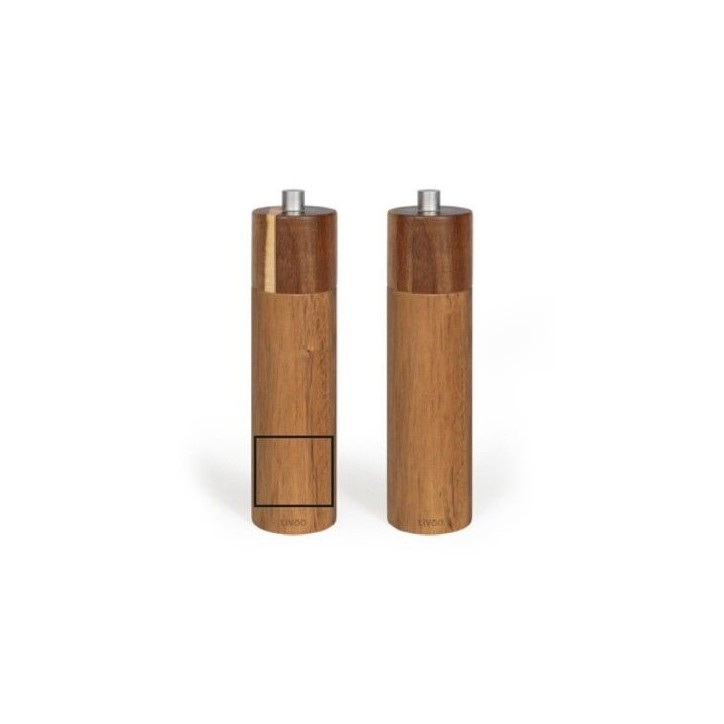 Set de 2 moulins sel et poivre manuels - LIVOO - MEN425 - 40 ml - Bois d'acacia - Meule céramique - Moulure réglable