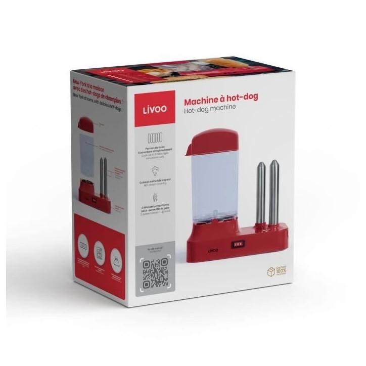 Machine a hot-dog - LIVOO - DOC238RC - 340W - Jusqu'a 6 saucisses - Cuisson vapeur - Cuisson 15 minutes - Comptatible lave-vaiss Machine a hot-dog - LIVOO - DOC238RC - 340W - Jusqu'a 6 saucisses - Cuisson vapeur - Cuisson 15 minutes - Comptatible lave-vaiss