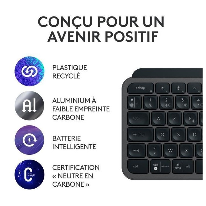 Ensemble Clavier Souris - Sans fil - Logitech - MX Keys S - AZERTY - Rétroéclairé - Graphite