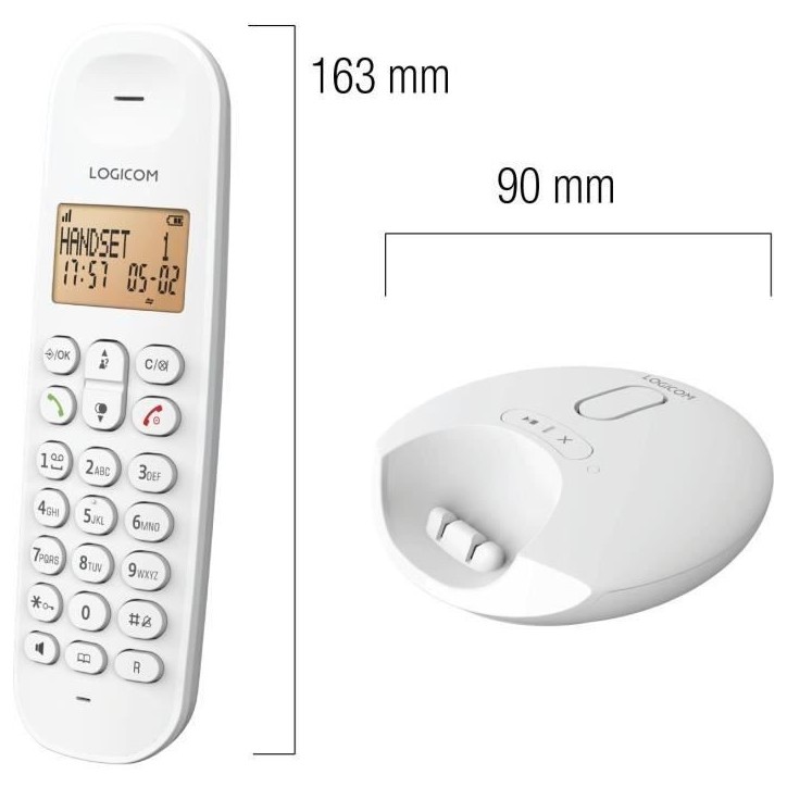 Téléphone fixe sans fil - LOGICOM - DECT ILOA 155T SOLO - Blanc - Avec répondeur Téléphone fixe sans fil - LOGICOM - DECT ILOA 155T SOLO - Blanc - Avec répondeur