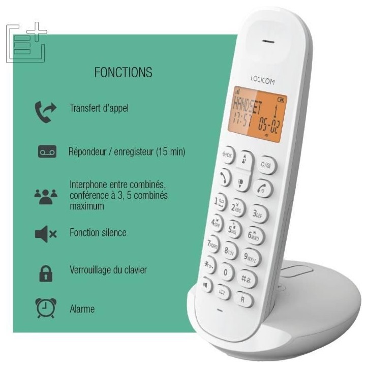 Téléphone fixe sans fil - LOGICOM - DECT ILOA 155T SOLO - Blanc - Avec répondeur Téléphone fixe sans fil - LOGICOM - DECT ILOA 155T SOLO - Blanc - Avec répondeur