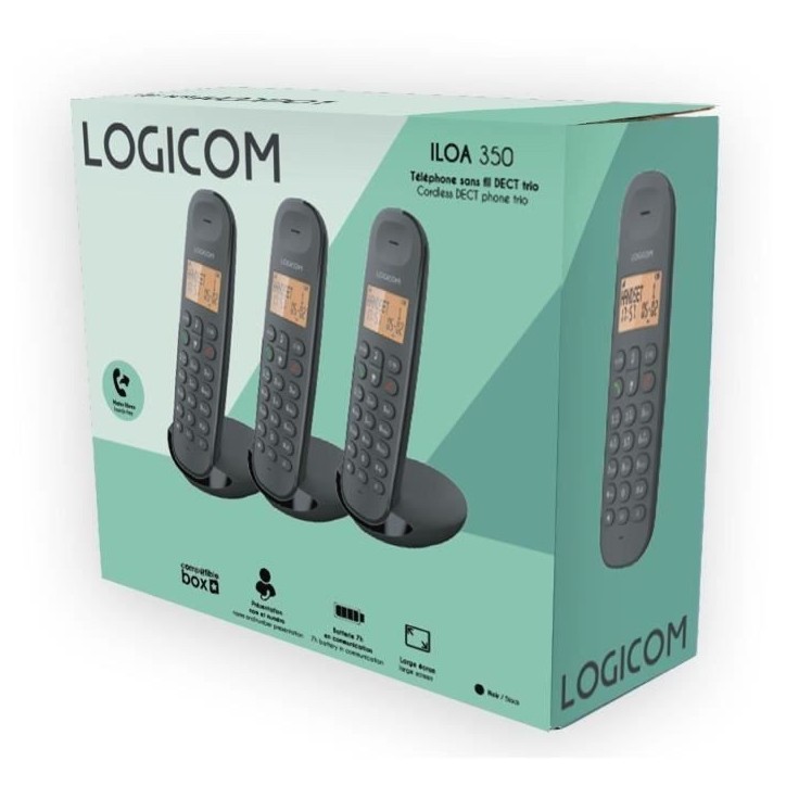 Téléphone fixe sans fil - LOGICOM - DECT ILOA 350 TRIO - Noir - Sans répondeur
