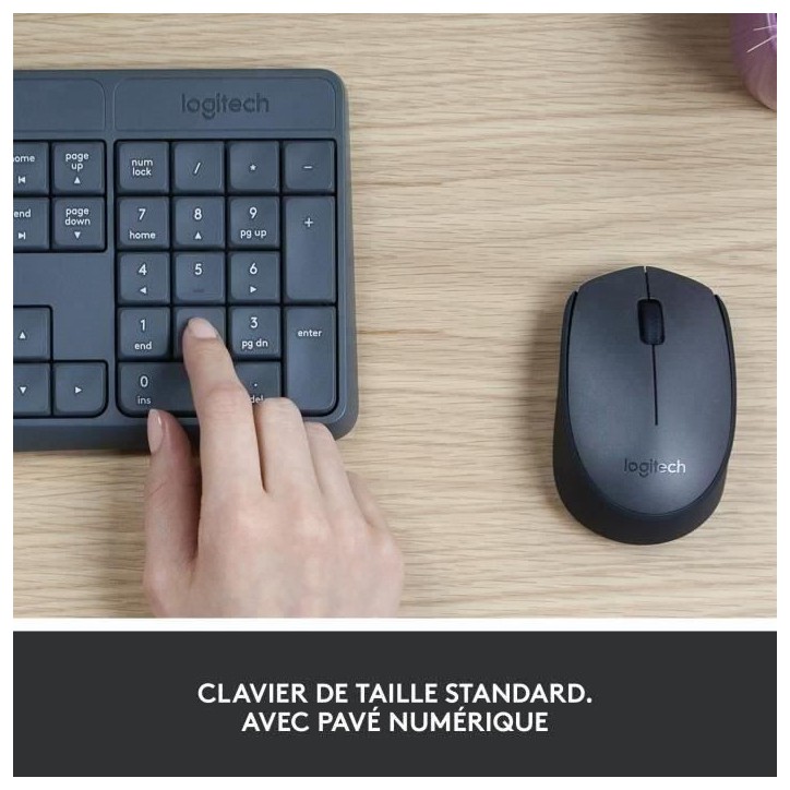 Ensemble Clavier Souris - Sans fil - Logitech - MK235 - AZERTY - Graphite