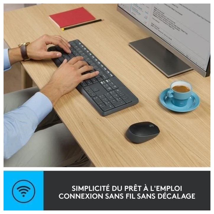Ensemble Clavier Souris - Sans fil - Logitech - MK235 - AZERTY - Graphite