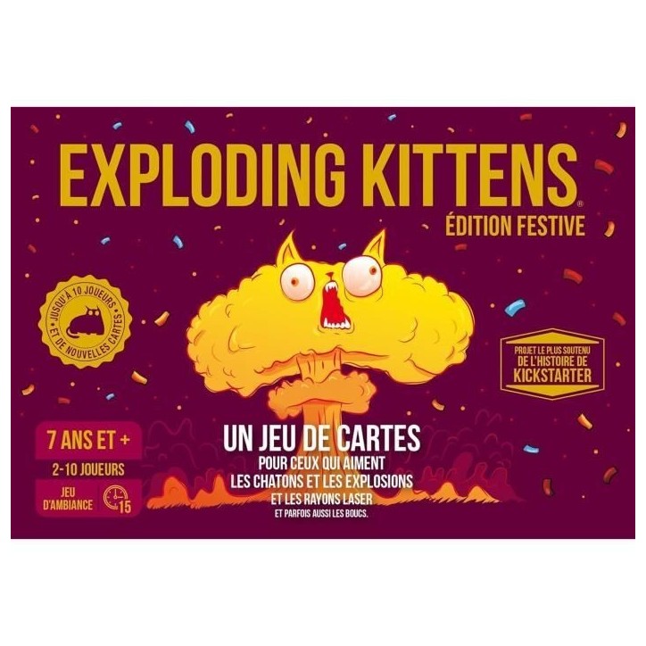 Jeu d'ambiance - ASMODEE - Exploding Kittens : Édition Festive - Pour Adultes - Durée 15 min Jeu d'ambiance - ASMODEE - Exploding Kittens : Édition Festive - Pour Adultes - Durée 15 min