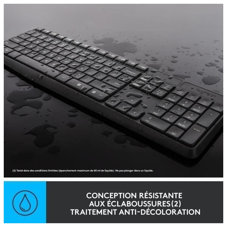 Ensemble Clavier Souris - Sans fil - Logitech - MK235 - AZERTY - Graphite