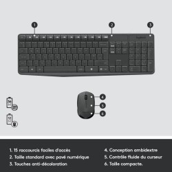 Ensemble Clavier Souris - Sans fil - Logitech - MK235 - AZERTY - Graph