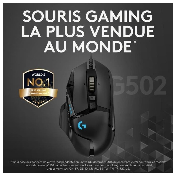 Souris gamer - Filaire - Logitech G - G502 Hero - Noir Souris gamer - Filaire - Logitech G - G502 Hero - Noir