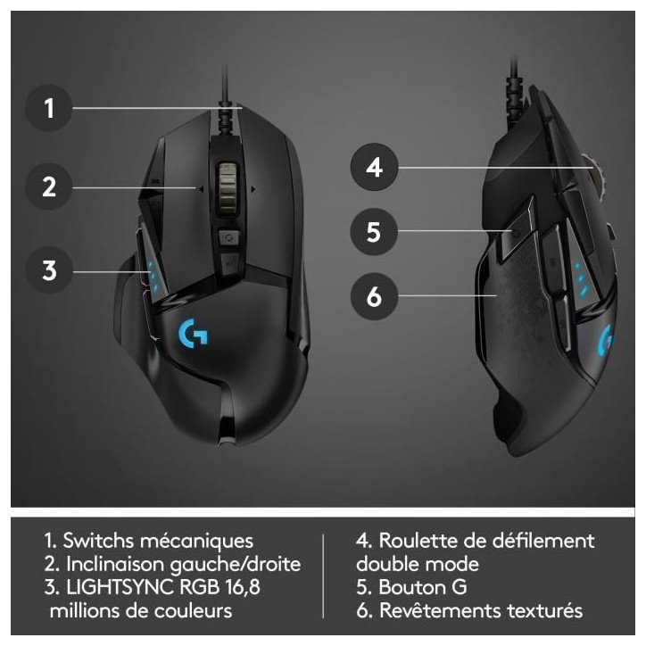 Souris gamer - Filaire - Logitech G - G502 Hero - Noir Souris gamer - Filaire - Logitech G - G502 Hero - Noir