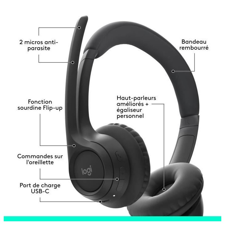 Casque - Sans fil - Logitech - Zone 300 - Bluetooth - Anti-parasite - Noir