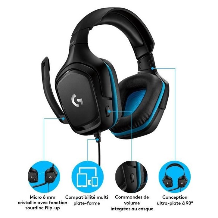 Casque gamer - Filaire - Logitech G - G432 - USB - Xbox One, PS4, Switch, PC, MAC - Noir Casque gamer - Filaire - Logitech G - G432 - USB - Xbox One, PS4, Switch, PC, MAC - Noir
