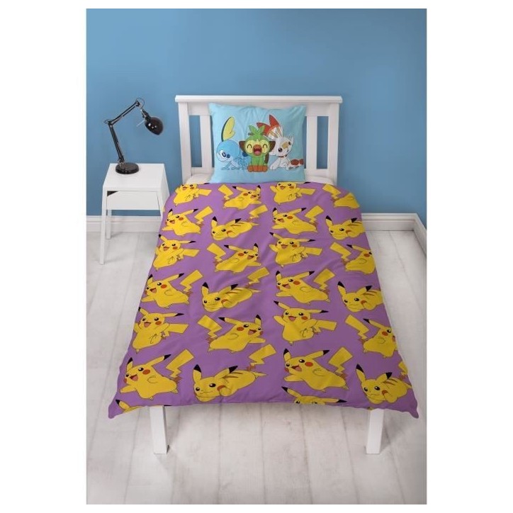 Parure de lit réversible - POKEMON - Pikachu - Microfibre - 1 housse de couette 140 x 200 cm + 1 taie 63 x 63 cm