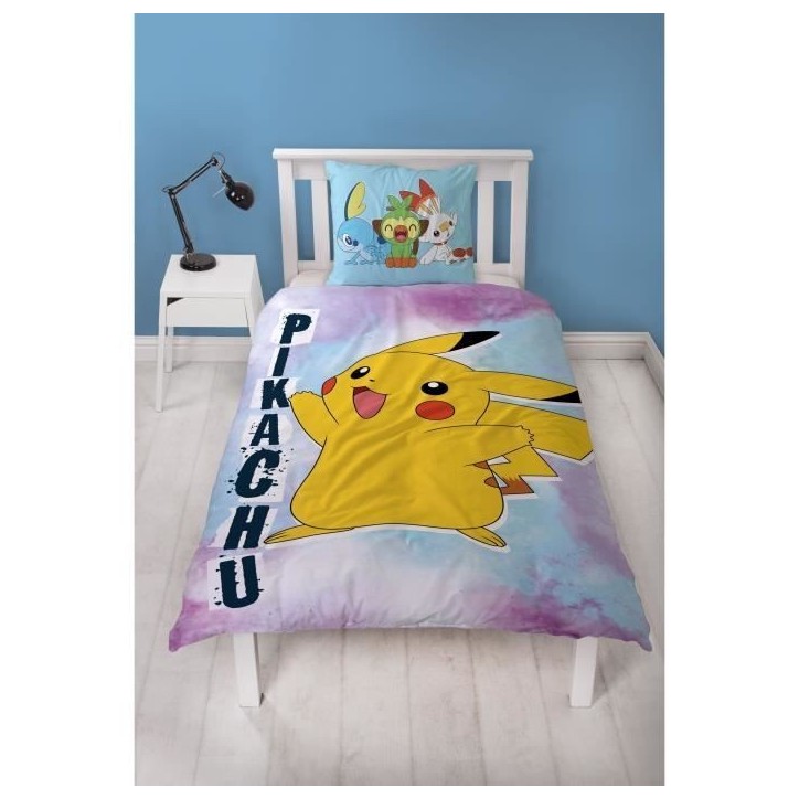 Parure de lit réversible - POKEMON - Pikachu - Microfibre - 1 housse de couette 140 x 200 cm + 1 taie 63 x 63 cm
