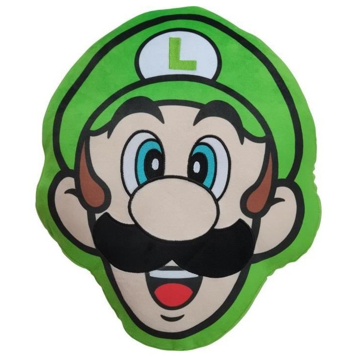 Coussin 3D - MARIO BROS - Visage Luigi - Microfibre - 40 cm