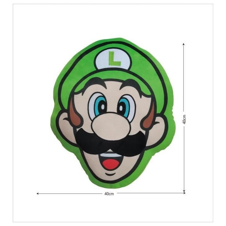 Coussin 3D - MARIO BROS - Visage Luigi - Microfibre - 40 cm