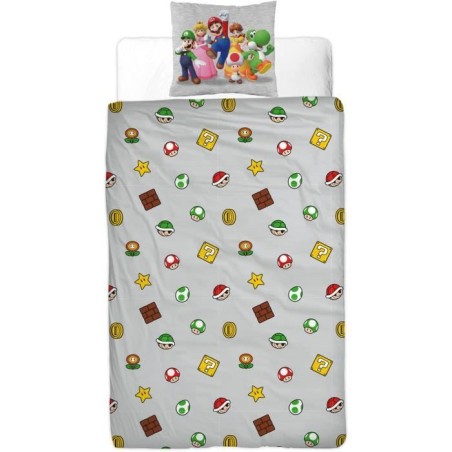 Parure de lit réversible - MARIO BROS - Super Mario - Microfibre - 1 housse de couette 140 x 200 cm + 1 taie 63 x 63 cm