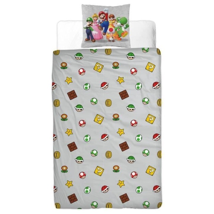 Parure de lit réversible - MARIO BROS - Super Mario - Microfibre - 1 housse de couette 140 x 200 cm + 1 taie 63 x 63 cm Parure de lit réversible - MARIO BROS - Super Mario - Microfibre - 1 housse de couette 140 x 200 cm + 1 taie 63 x 63 cm