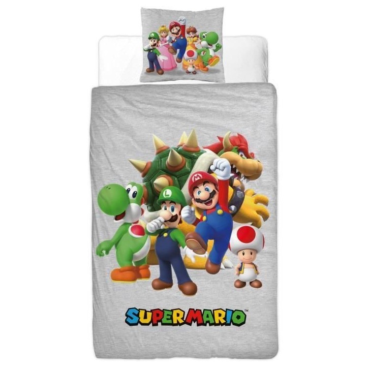 Parure de lit réversible - MARIO BROS - Super Mario - Microfibre - 1 housse de couette 140 x 200 cm + 1 taie 63 x 63 cm Parure de lit réversible - MARIO BROS - Super Mario - Microfibre - 1 housse de couette 140 x 200 cm + 1 taie 63 x 63 cm