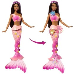 Barbie - Sirene Fleur Magique - Poupée aux longs cheveux bruns - Barb