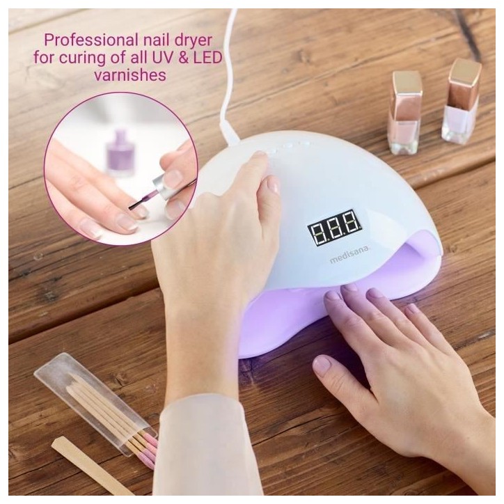 Lampe 2-en-1 ongles - MEDISANA - ND 880 - LED et UV - Ecran - minuterie - Capteur on/off auto - Blanc