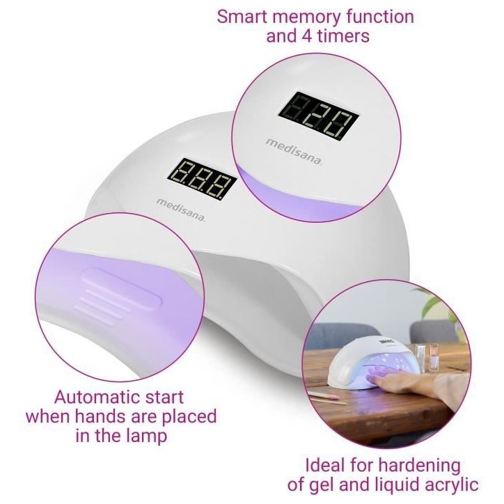 Lampe 2-en-1 ongles - MEDISANA - ND 880 - LED et UV - Ecran - minuterie - Capteur on/off auto - Blanc