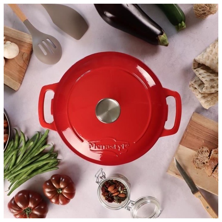 Cocotte - MENASTYL - 6020105 - Ronde - En fonte acier émaillé - Rouge - 7 litres