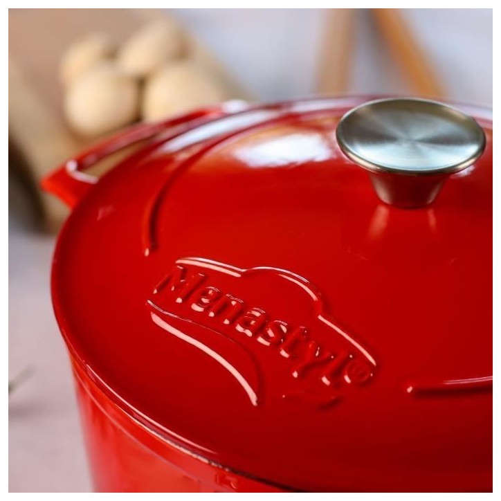 Cocotte - MENASTYL - 6020105 - Ronde - En fonte acier émaillé - Rouge - 7 litres