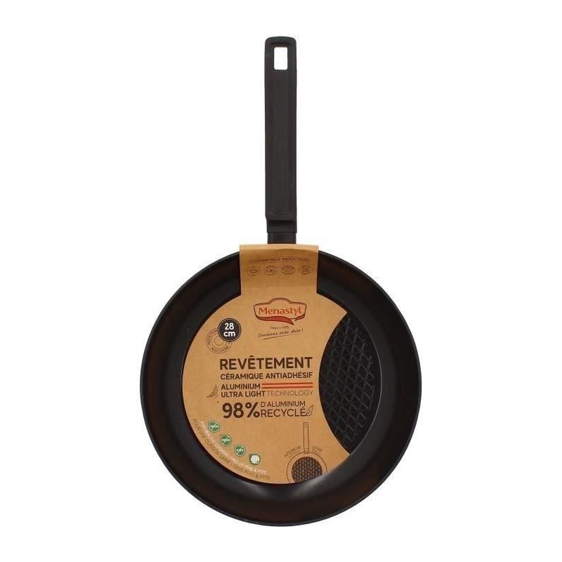 Poele - MENASTYL - 6020638 - En aluminium forgé - 28 cm - Noir - Tous