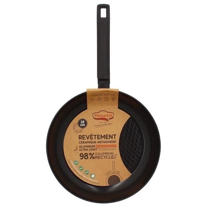Poele - MENASTYL - 6020638 - En aluminium forgé - 28 cm - Noir - Tous feux dont induction
