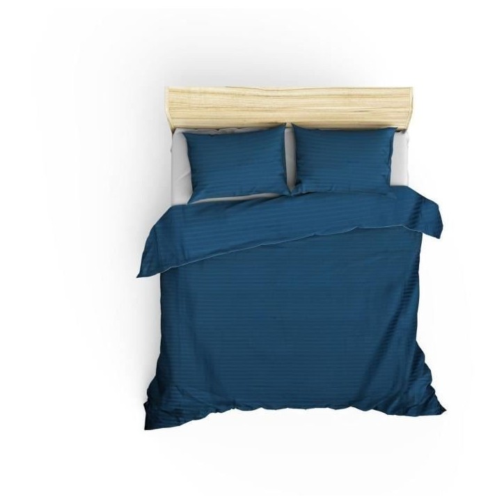 Parure de lit - 1 housse de couette 220 x 240 cm + 2 taies d'oreiller 60 x 60 cm - Satiné 100% coton - Bleu