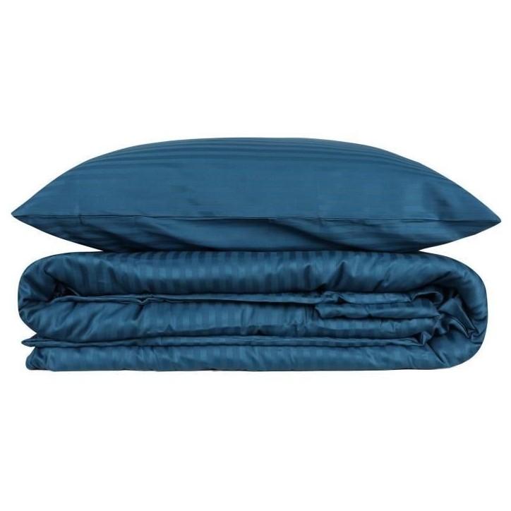 Parure de lit - 1 housse de couette 220 x 240 cm + 2 taies d'oreiller 60 x 60 cm - Satiné 100% coton - Bleu