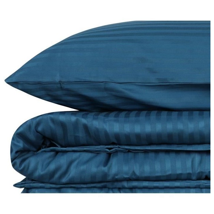 Parure de lit - 1 housse de couette 220 x 240 cm + 2 taies d'oreiller 60 x 60 cm - Satiné 100% coton - Bleu