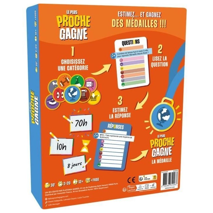 Le Plus Proche Gagne, le jeu quiz ultime, jeu de société, des 14 ans, temps - de 30 min, 2 a 10 joueurs
