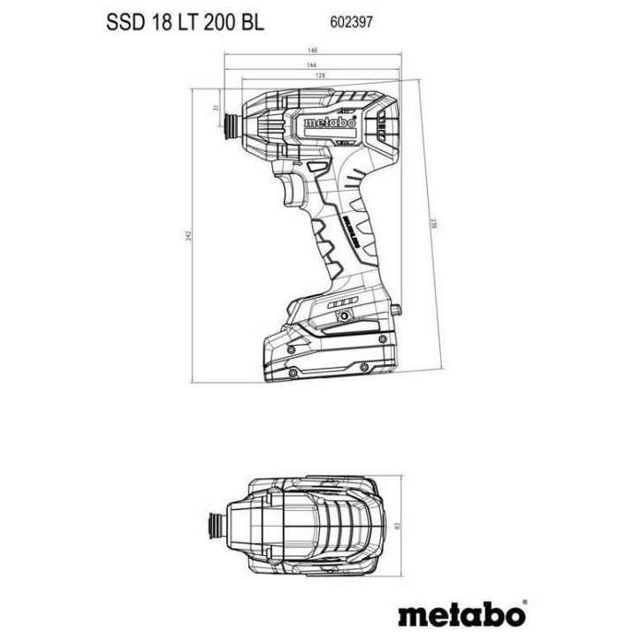 Visseuse a choc sans fil - METABO - SSD 18 LT 200 BL - 18 V - 200 Nm - Professionnelle