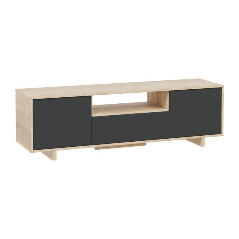 Meuble TV ZAIRA - Mélaminé Anthracite et chene - 3 Portes - L150 x P