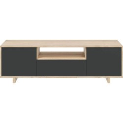 Meuble TV ZAIRA - Mélaminé Anthracite et chene - 3 Portes - L150 x P