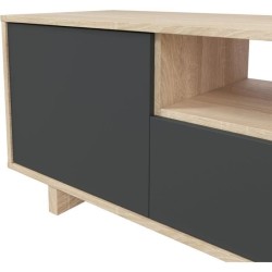 Meuble TV ZAIRA - Mélaminé Anthracite et chene - 3 Portes - L150 x P