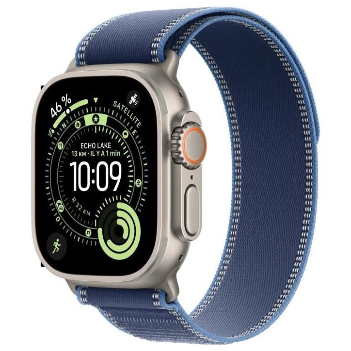 Apple Watch Ultra 3 GPS + Cellular - 49mm - Boîtier Natural Titanium - Bracelet Blue/Bright Blue Trail Loop - S/M Apple Watch Ultra 3 GPS + Cellular - 49mm - Boîtier Natural Titanium - Bracelet Blue/Bright Blue Trail Loop - S/M