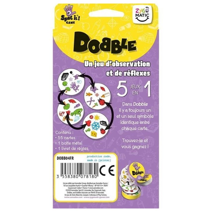 Zygomatic - Dobble : Classique - Édition 2021 - Jeu de société - a partir de 6 ans - 2 a 8 joueurs - 15 minutes