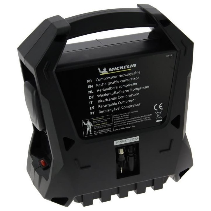 Compresseur sans fils - MICHELIN - Batterie 12V 7,2Ah 2100mA - voiture jusqu'a 3.45 bars vélo jusqu'a 6.90 bars.