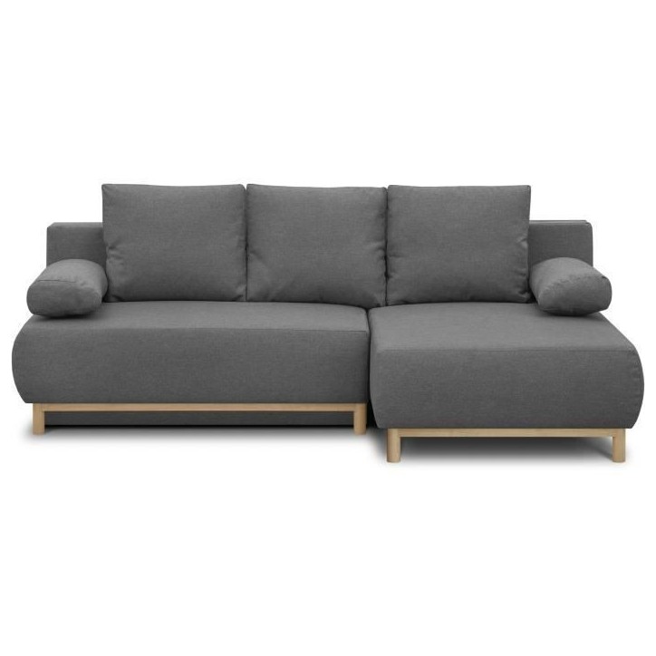 Canapé d'angle droit convertible MIKA 3 places - Tissu gris clair - Coffre de rangement - L218 x P98/145 x H84 cm Canapé d'angle droit convertible MIKA 3 places - Tissu gris clair - Coffre de rangement - L218 x P98/145 x H84 cm