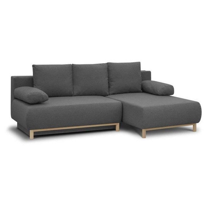 Canapé d'angle droit convertible MIKA 3 places - Tissu gris clair - Coffre de rangement - L218 x P98/145 x H84 cm Canapé d'angle droit convertible MIKA 3 places - Tissu gris clair - Coffre de rangement - L218 x P98/145 x H84 cm