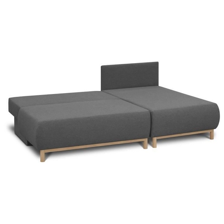 Canapé d'angle droit convertible MIKA 3 places - Tissu gris clair - Coffre de rangement - L218 x P98/145 x H84 cm Canapé d'angle droit convertible MIKA 3 places - Tissu gris clair - Coffre de rangement - L218 x P98/145 x H84 cm