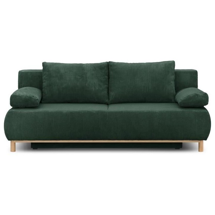 Banquette convertible 3 places MIKA - Velours côtelé Vert foret - Coffre de rangement - L 192 x H 84 x P 93 cm Banquette convertible 3 places MIKA - Velours côtelé Vert foret - Coffre de rangement - L 192 x H 84 x P 93 cm
