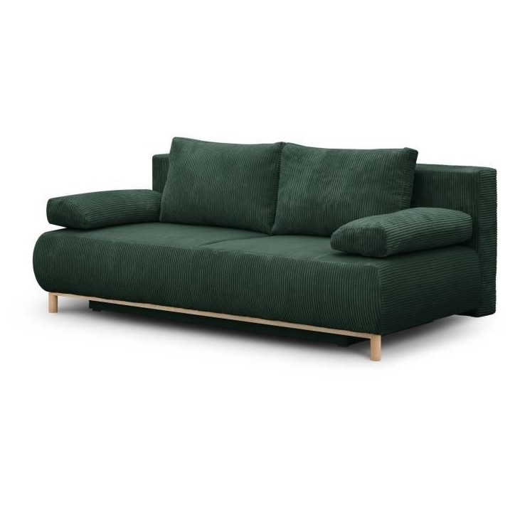 Banquette convertible 3 places MIKA - Velours côtelé Vert foret - Coffre de rangement - L 192 x H 84 x P 93 cm Banquette convertible 3 places MIKA - Velours côtelé Vert foret - Coffre de rangement - L 192 x H 84 x P 93 cm