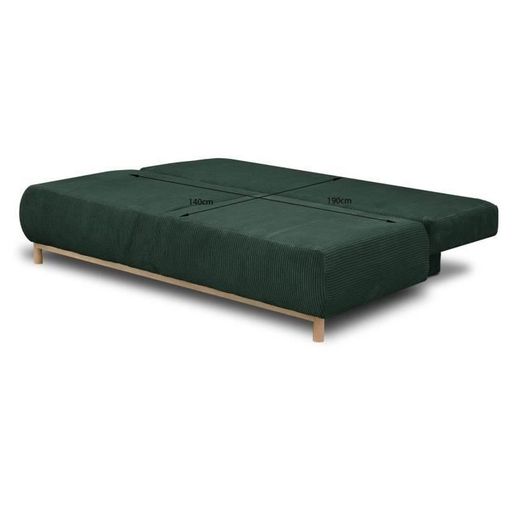 Banquette convertible 3 places MIKA - Velours côtelé Vert foret - Coffre de rangement - L 192 x H 84 x P 93 cm Banquette convertible 3 places MIKA - Velours côtelé Vert foret - Coffre de rangement - L 192 x H 84 x P 93 cm