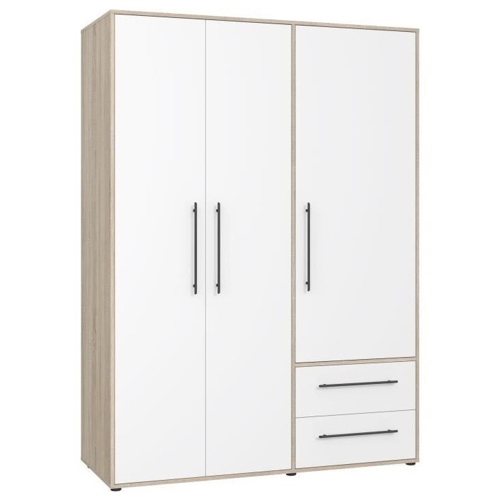 Armoire - Chene Sonoma / Blanc mat - 3 portes - L144,4 x P58,8 x H200cm - MOKKARIS