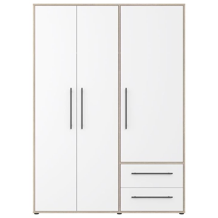 Armoire - Chene Sonoma / Blanc mat - 3 portes - L144,4 x P58,8 x H200cm - MOKKARIS