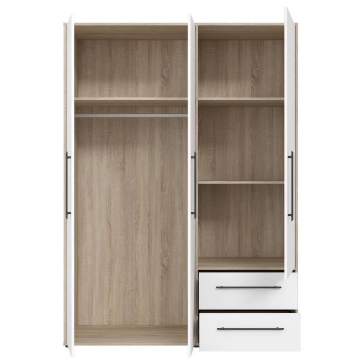 Armoire - Chene Sonoma / Blanc mat - 3 portes - L144,4 x P58,8 x H200cm - MOKKARIS